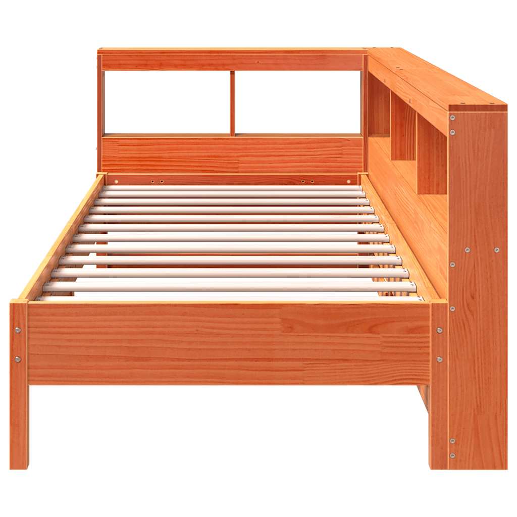 Massivholzbett mit Regal ohne Matratze Wachsbraun 75x190 cm