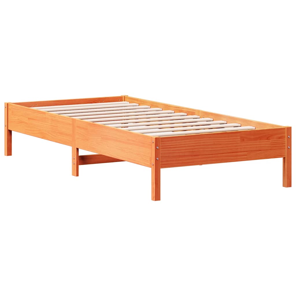 Massivholzbett mit Regal ohne Matratze Wachsbraun 75x190 cm