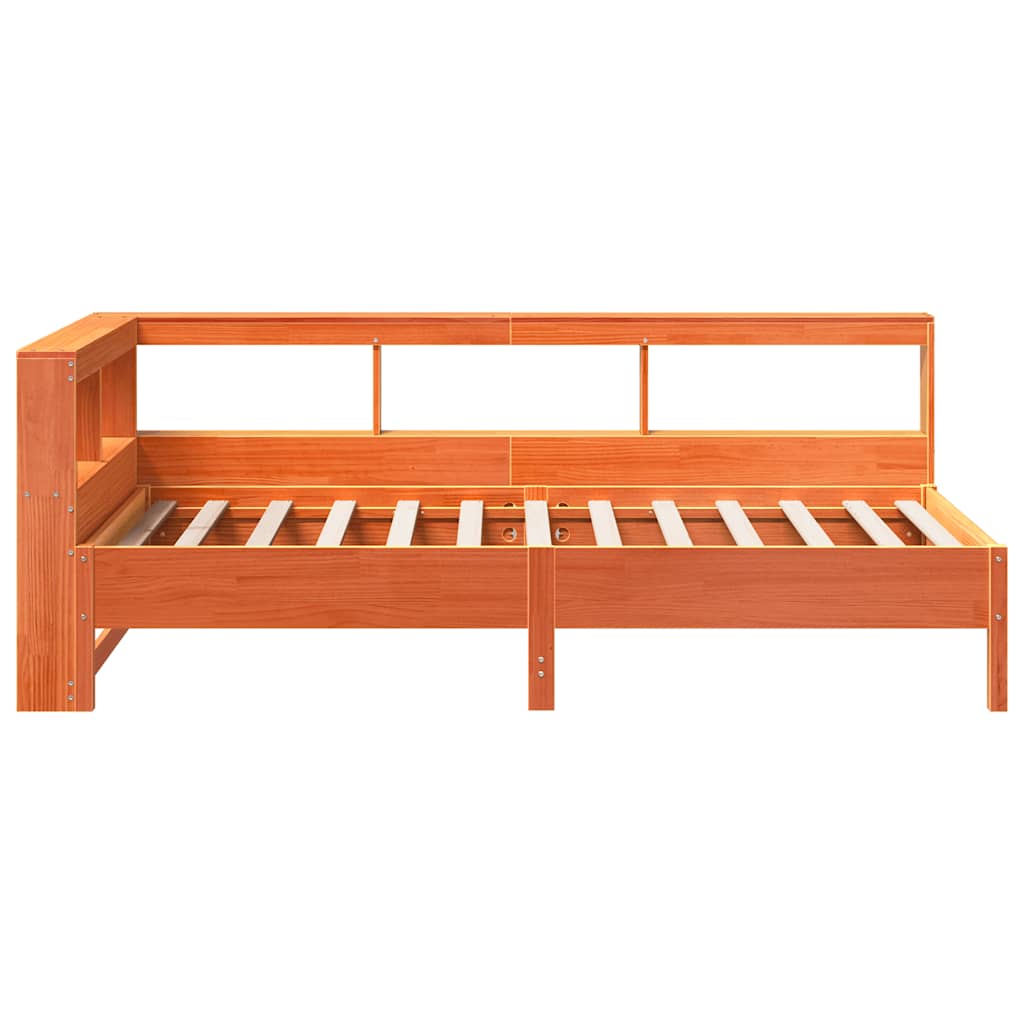 Massivholzbett mit Regal ohne Matratze Wachsbraun 75x190 cm