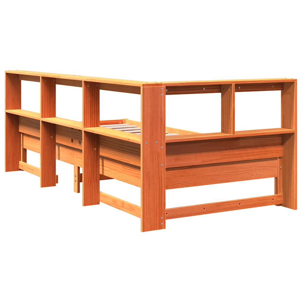 Massivholzbett mit Regal ohne Matratze Wachsbraun 75x190 cm