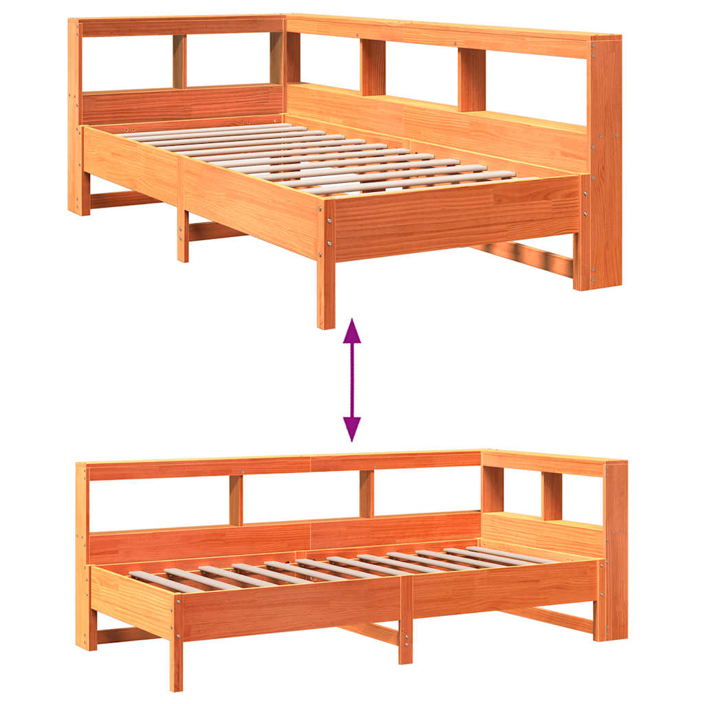 Massivholzbett mit Regal ohne Matratze Wachsbraun 75x190 cm