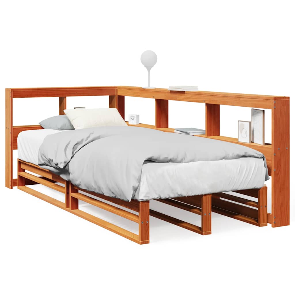 Massivholzbett mit Regal ohne Matratze Wachsbraun 75x190 cm