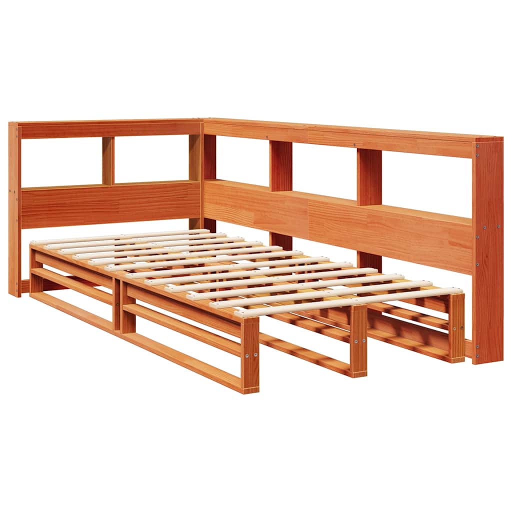Massivholzbett mit Regal ohne Matratze Wachsbraun 75x190 cm