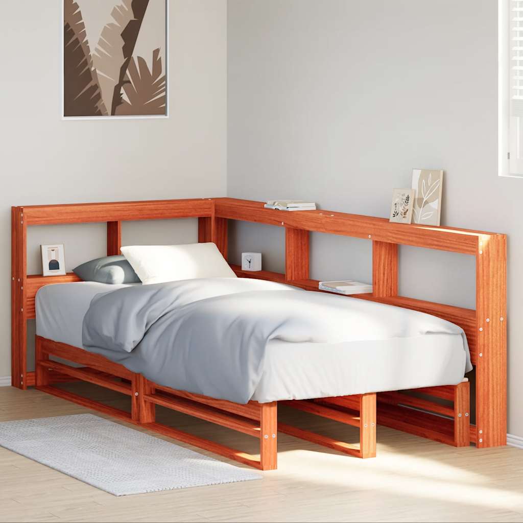 Massivholzbett mit Regal ohne Matratze Wachsbraun 75x190 cm