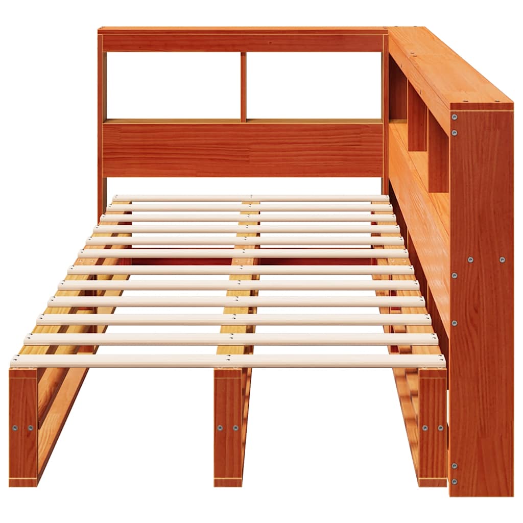 Massivholzbett mit Regal ohne Matratze Wachsbraun 75x190 cm