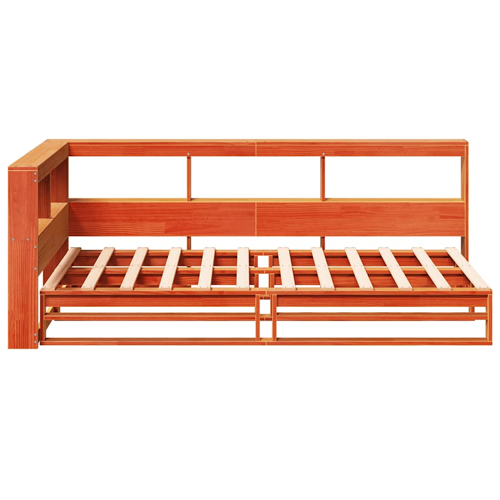 Massivholzbett mit Regal ohne Matratze Wachsbraun 75x190 cm