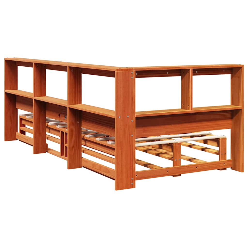 Massivholzbett mit Regal ohne Matratze Wachsbraun 75x190 cm