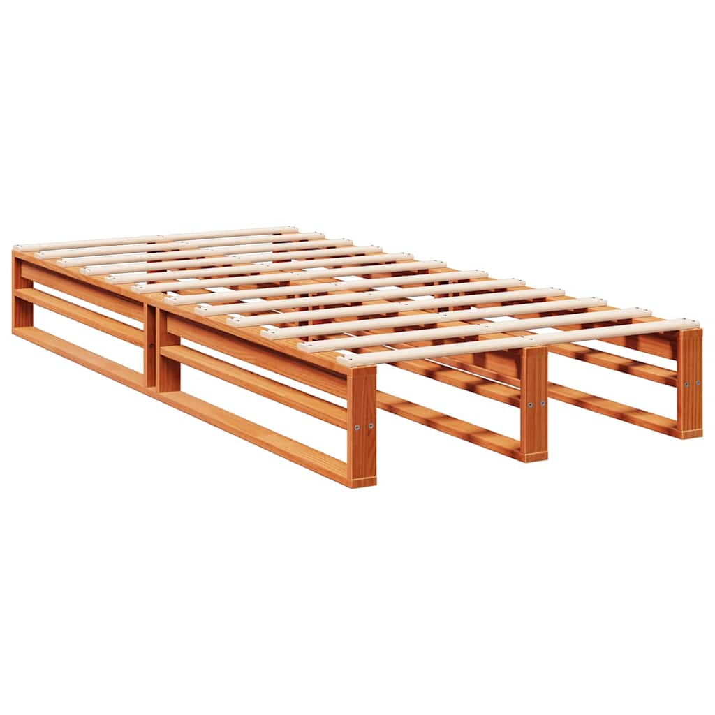 Massivholzbett mit Regal ohne Matratze Wachsbraun 75x190 cm