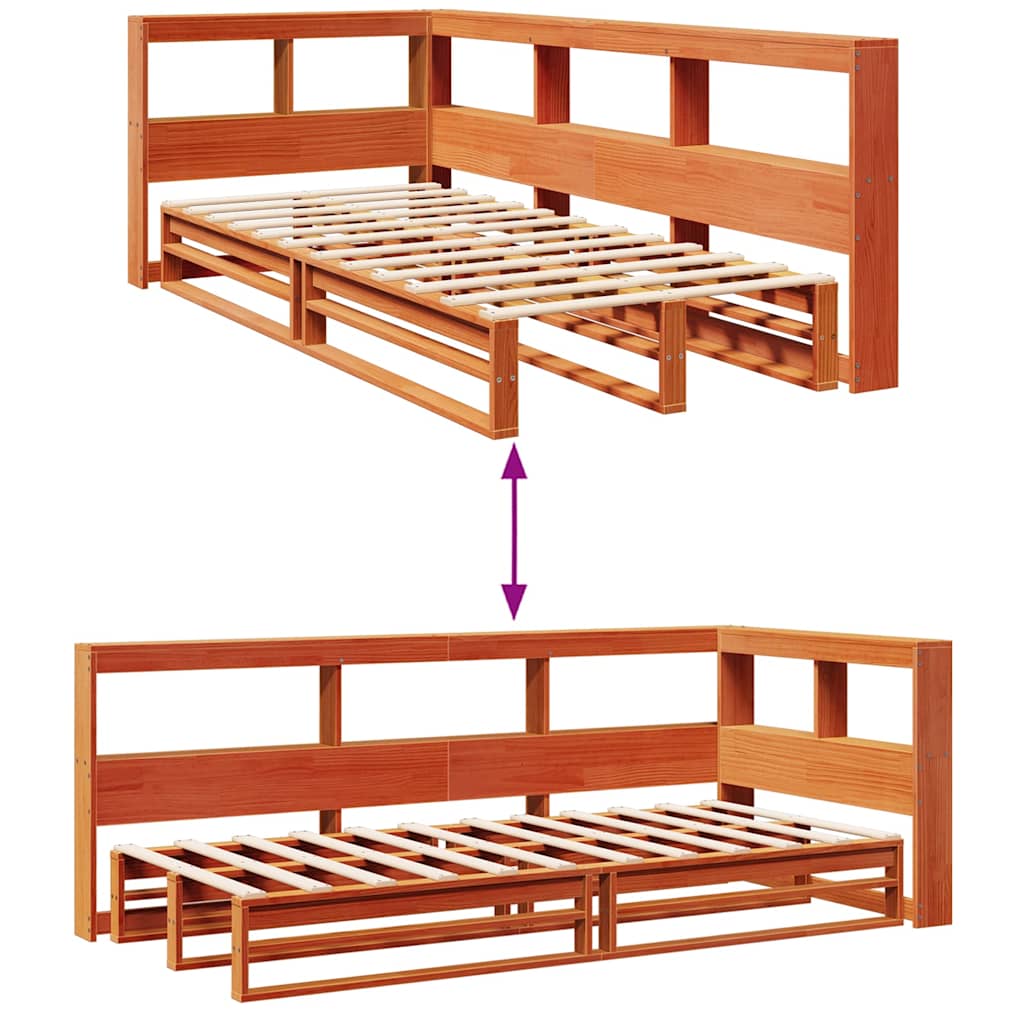 Massivholzbett mit Regal ohne Matratze Wachsbraun 75x190 cm