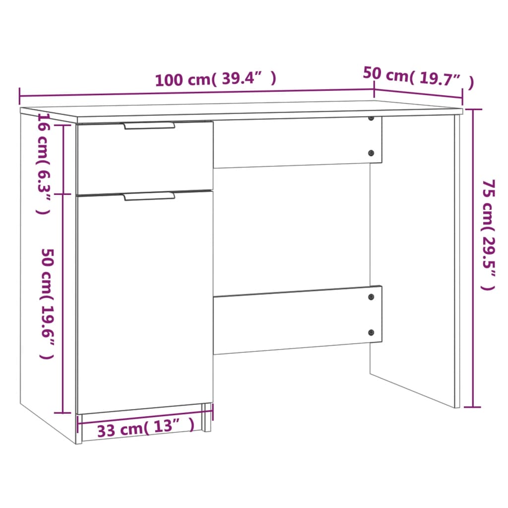 Schreibtisch Braun Eichen-Optik 100x50x75 cm Holzwerkstoff