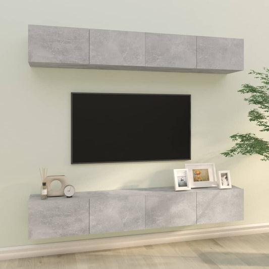 TV-Wandschränke 4 Stk. Betongrau 100x30x30 cm