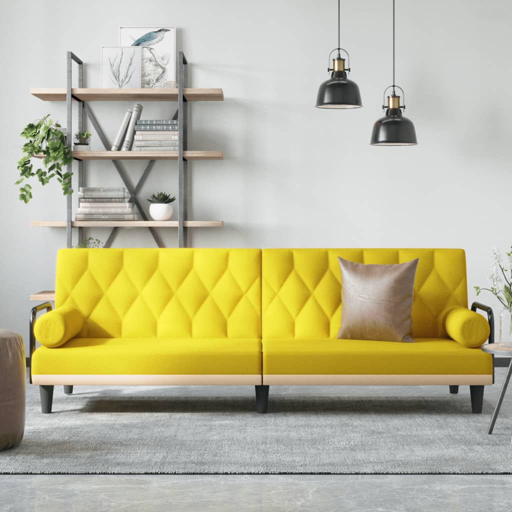 Schlafsofa mit Armlehnen Hellgelb Stoff