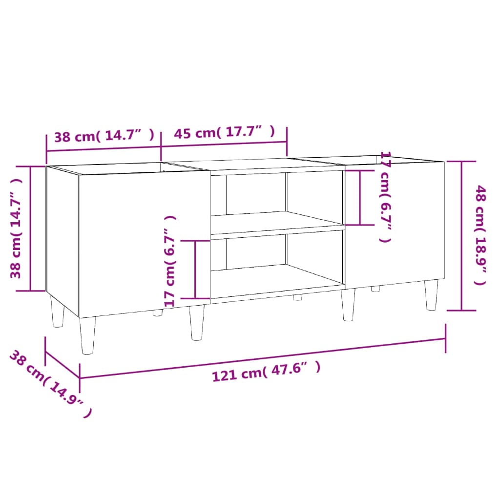 Plattenschrank Weiß 121x38x48 cm Holzwerkstoff
