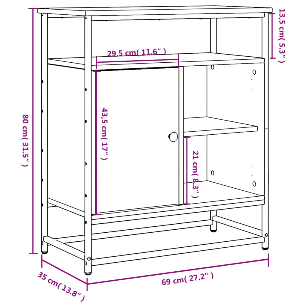 Sideboard Braun Eichen-Optik 69x35x80 cm Holzwerkstoff
