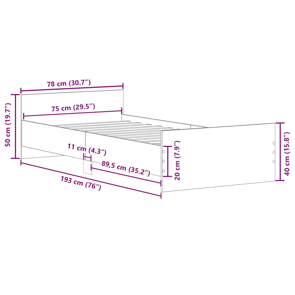 Bettgestell Räuchereiche 75x190 cm Holzwerkstoff