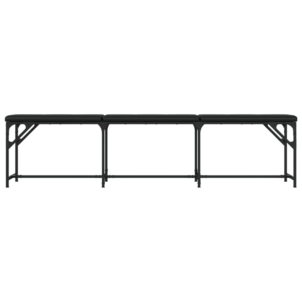 Essbank Schwarz 186x32x45 cm Stahl und Kunstleder