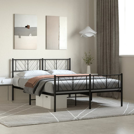 Bettgestell mit Kopf- und Fußteil Metall Schwarz 140x200 cm