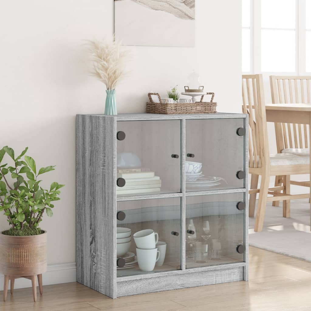 Beistellschrank mit Glastüren Grau Sonoma 68x37x75,5 cm