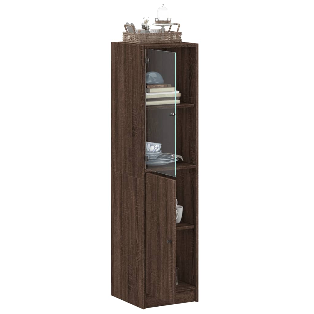 Highboard mit Glastür Braun Eichen-Optik 35x37x142 cm