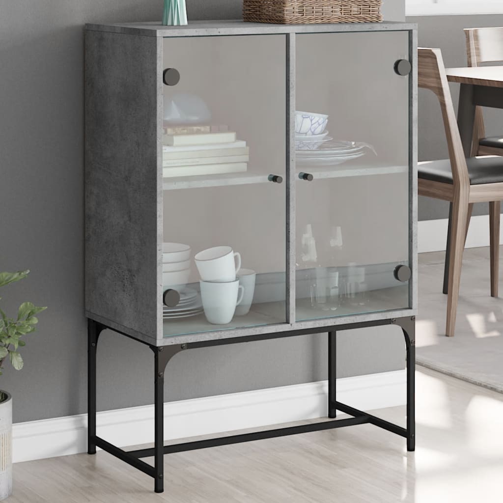 Beistellschrank mit Glastüren Betongrau 69x37x100 cm