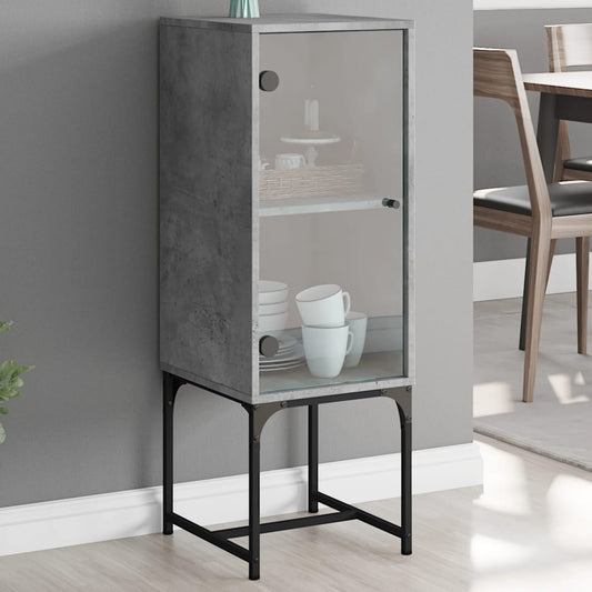 Beistellschrank mit Glastür Betongrau 35x37x100 cm
