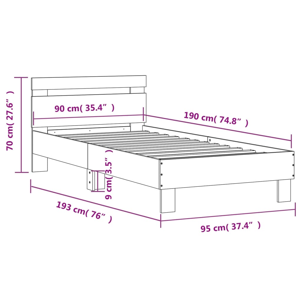 Bettgestell mit Kopfteil Sonoma-Eiche 90x190 cm Holzwerkstoff