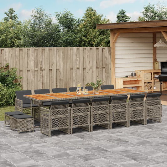 17-tlg. Garten-Essgruppe mit Kissen Grau Poly Rattan
