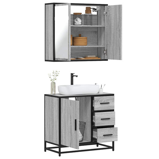 2-tlg. Badmöbel-Set Grau Sonoma Holzwerkstoff