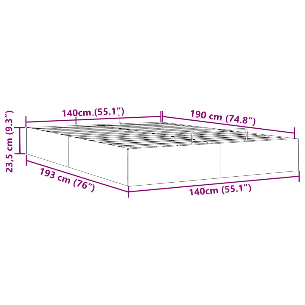 Ottoman-Bett ohne Matratze Schwarz 140x190 cm Samt