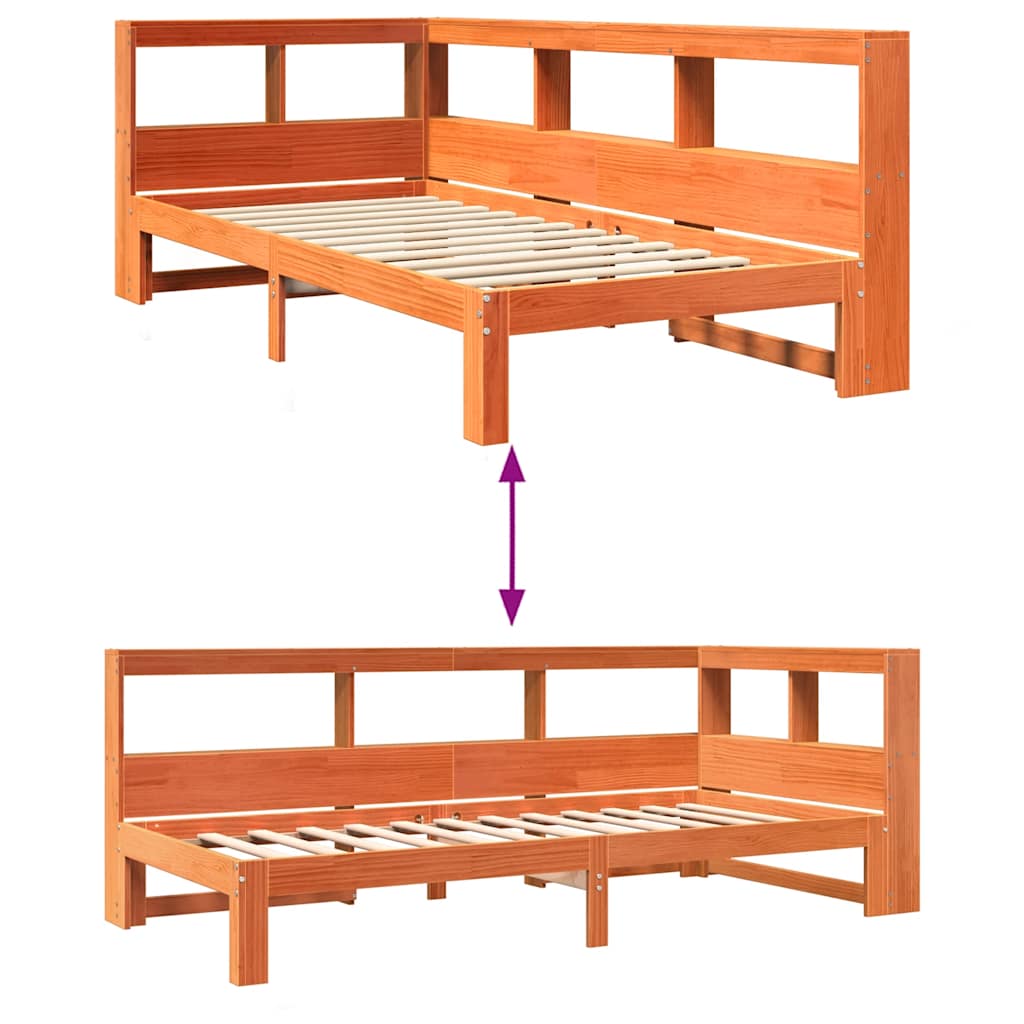 Massivholzbett mit Regal ohne Matratze Wachsbraun 75x190 cm