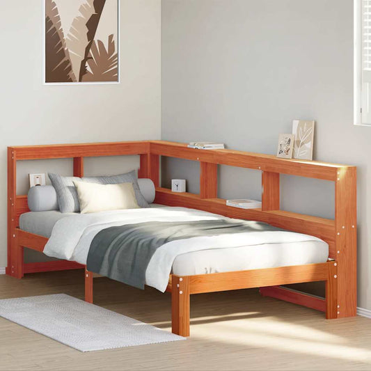 Massivholzbett mit Regal ohne Matratze Wachsbraun 75x190 cm