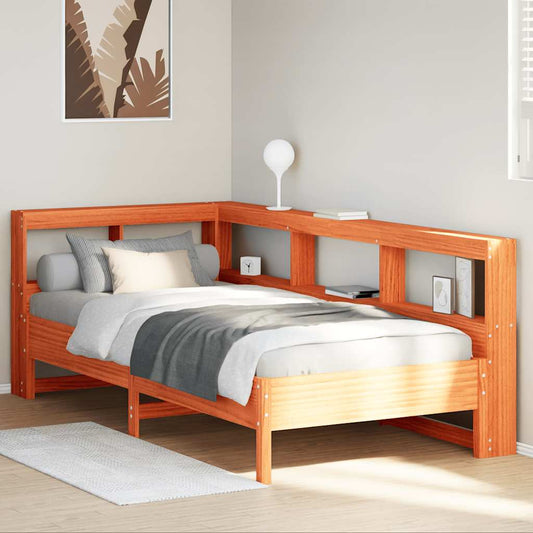 Massivholzbett mit Regal ohne Matratze Wachsbraun 75x190 cm