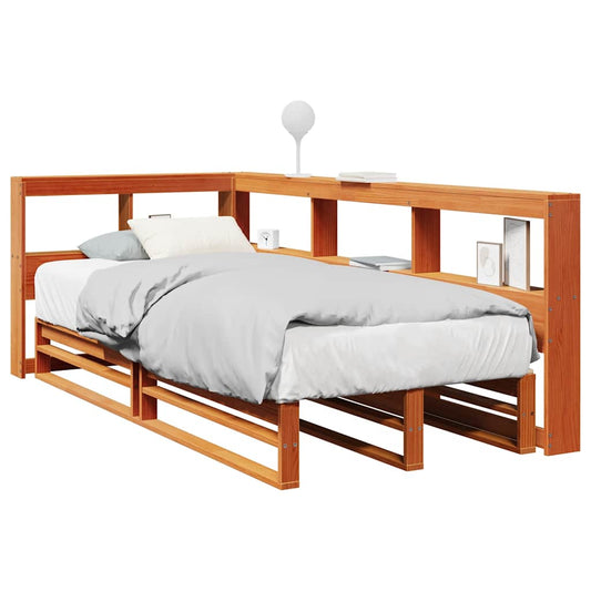 Massivholzbett mit Regal ohne Matratze Wachsbraun 75x190 cm