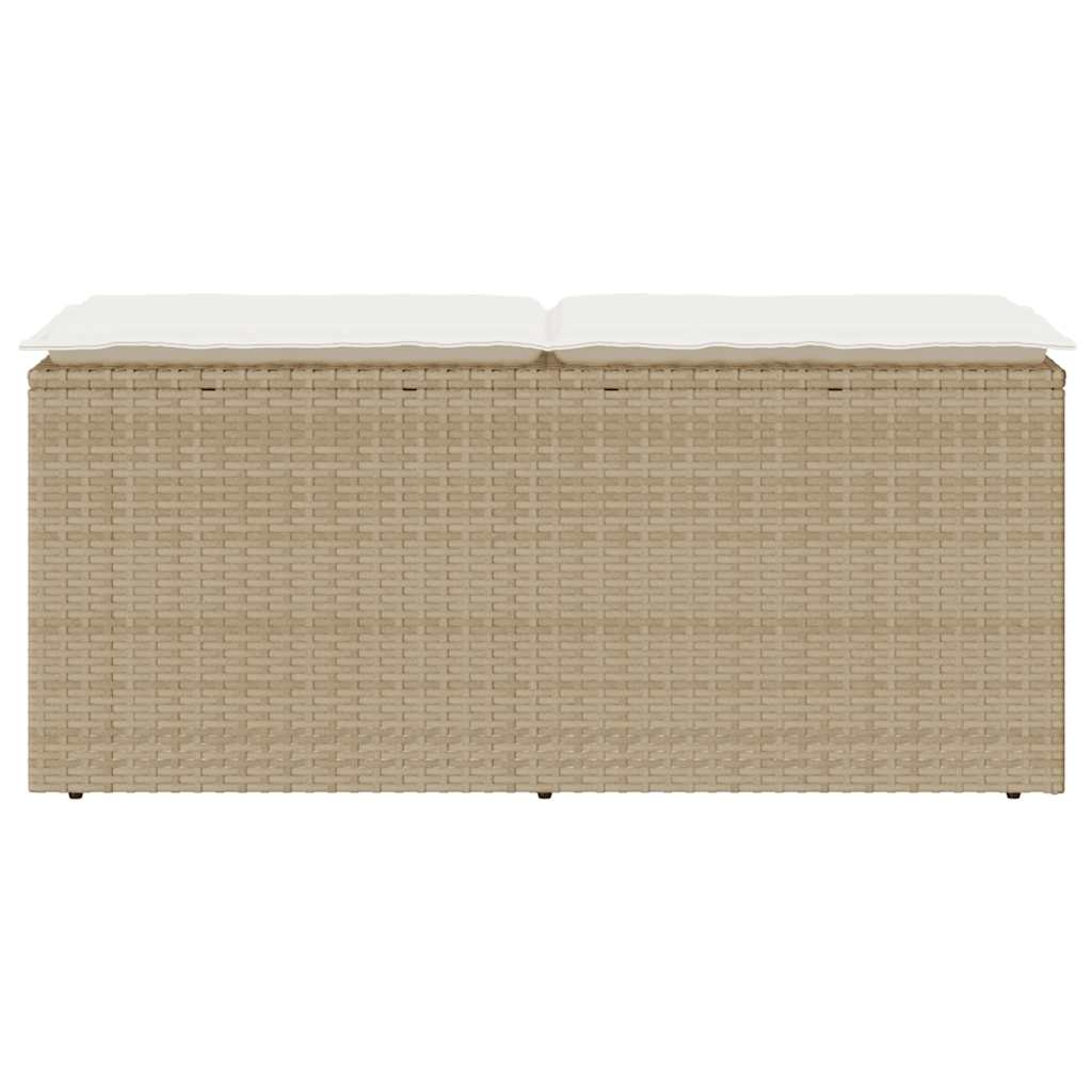 Gartenbank mit Kissen Beige 110x40x44 cm Poly Rattan